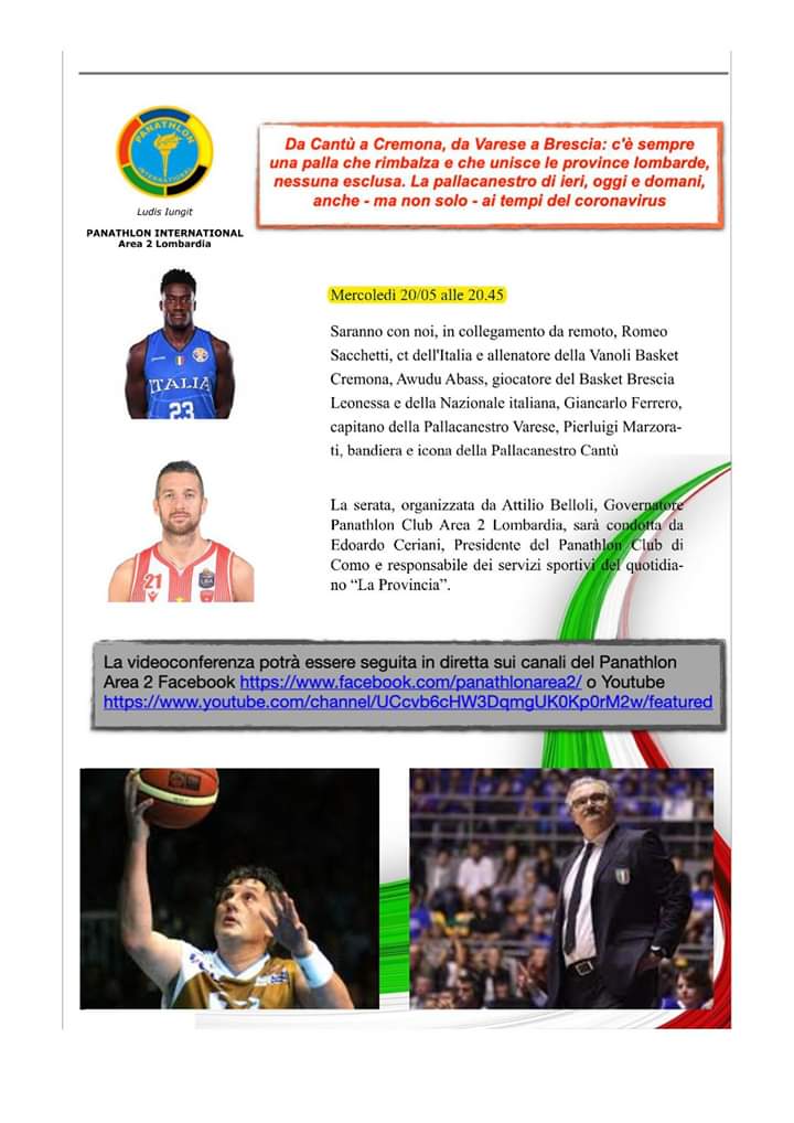 MERCOLEDI 2O MAGGIO LA VIDEOCONFERENZA SUL BASKET