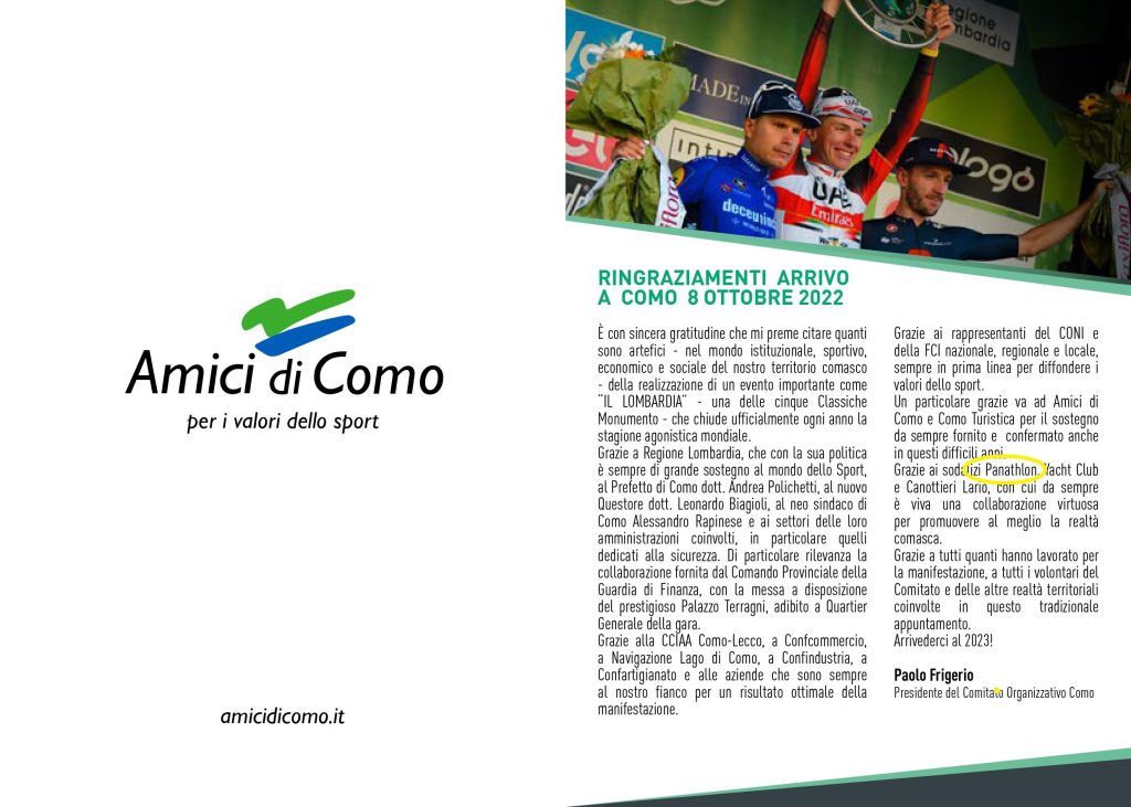 Il Panathlon Como al Giro di Lombardia 2022