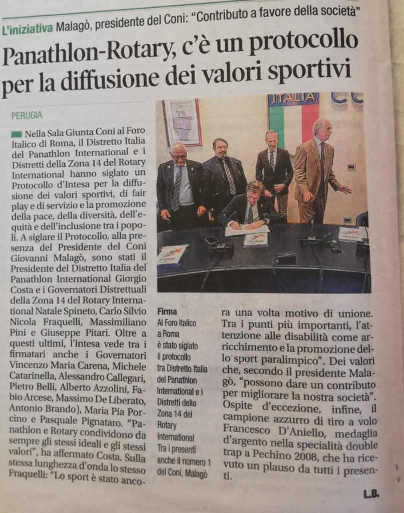 Press Release: PANATHLON E ROTARY AGLI ONORI DELLA CRONACA